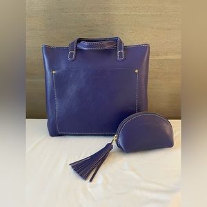 Portland Leather Goods Violet Zip Medium Crossbody Tote and Taco Tassel Pouch